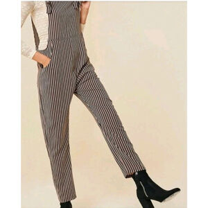 Hayden Anika Striped Adjustable Tie Overall Size S NWT Black Red & Cream Pockets